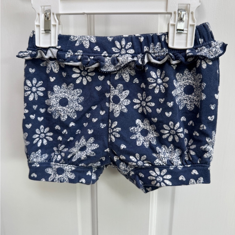 NWOT Okie Dokie 12M White & Blue Baby Floral Soft Ruffle Shorts